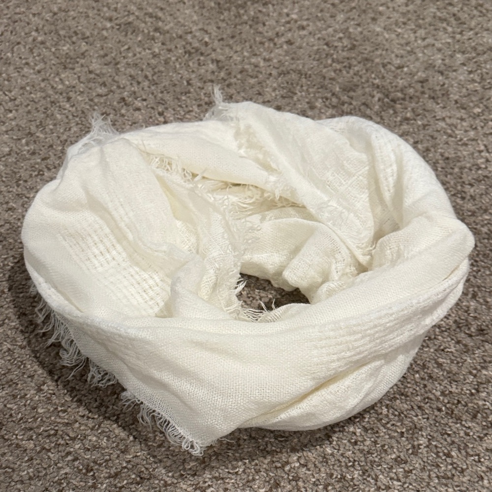 White Fringed Infinity Scarf
